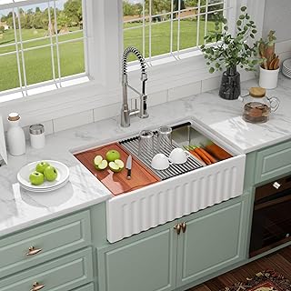 33 Inch Reversible Farmhouse Sink – Fireclay Kitchen Sink White Apron Fr...