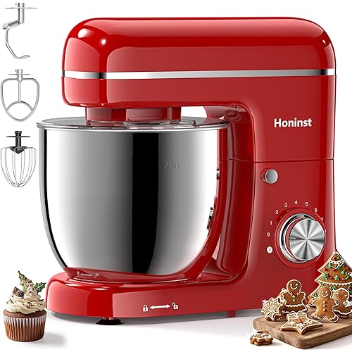 Stand Mixer, 3-In-1 8-Speed 660W 6.5QT Tilt-Head Food Electric Mixers with Bowl, Dough Hook, Whisk and Beater, Kitchen Mixer for Baking, Cake and Most Home Cooks, Red