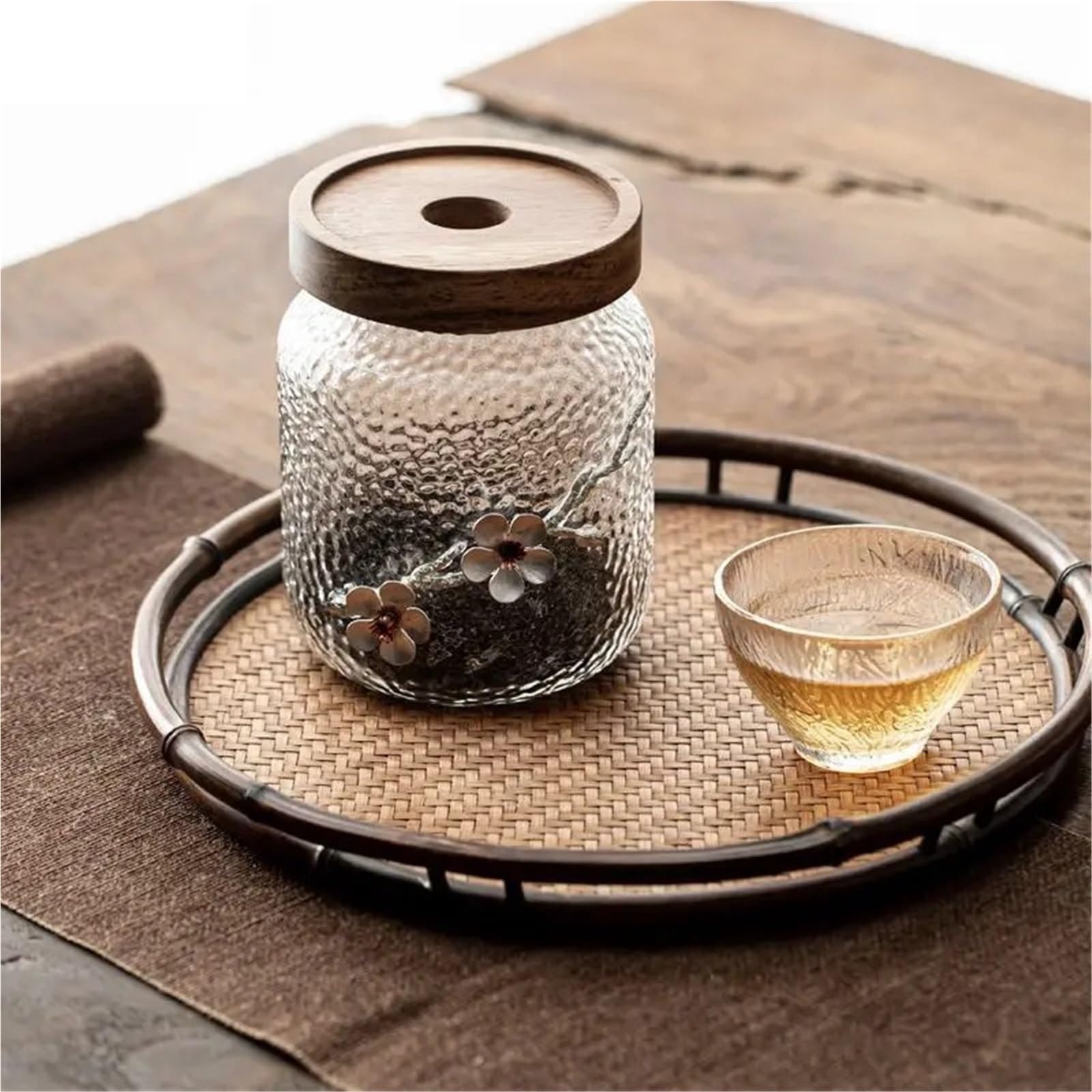 Barattolo di vetro Barattolo di caramelle creativo Barattolo di tè tridimensionale con fiori di pruno Barattolo di frutta secca di caramelle Conservazione domestica Per Conservare Caramelle(L (700ml))