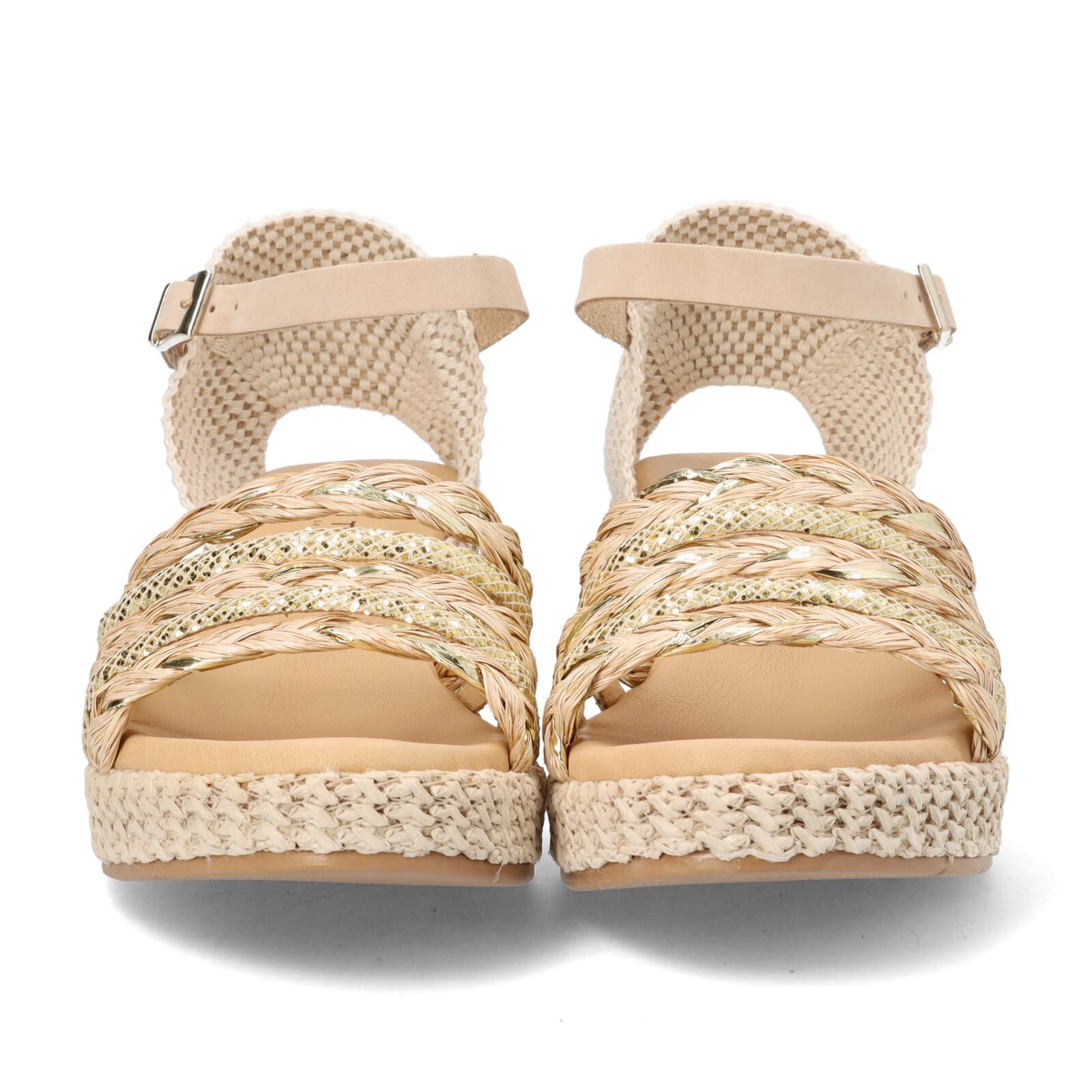 PITILLOS - Sandalias de piel con tiras,cuña y plataforma,esparto,cierre de hebilla,suela de goma,planta de gel, para: Mujer
