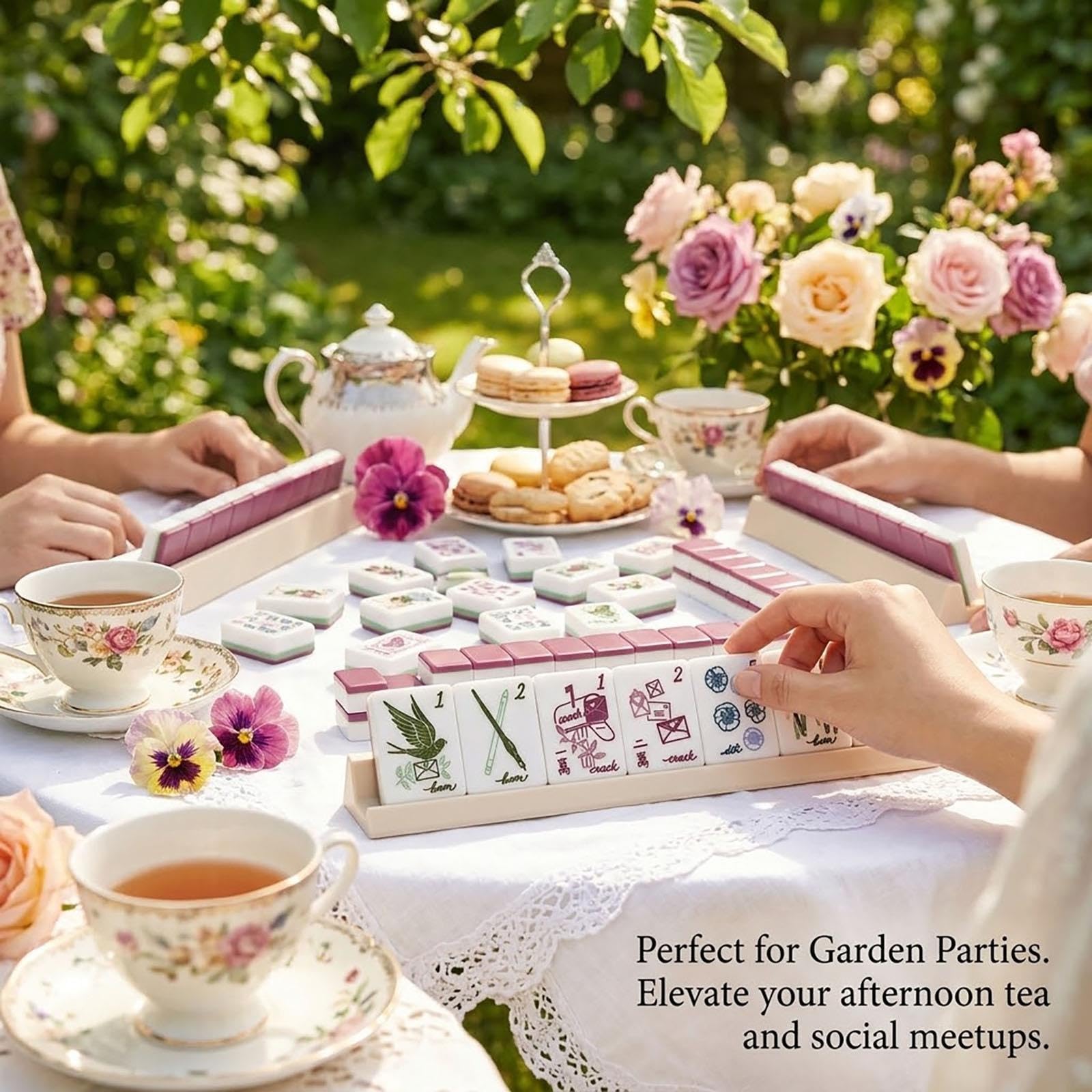 Conjunto de Mahjong Americano Floral Vintage, Azulejos de Arte en Acuarela