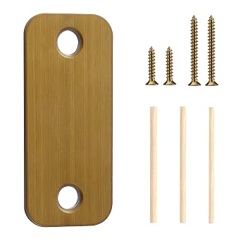 Antique Brass Door Strike Plate 1" x 2-1/4" Door Hole Cover Plate with 3 Wood Dowel Strips,Stainless Steel Latch Cover, 1 Pack