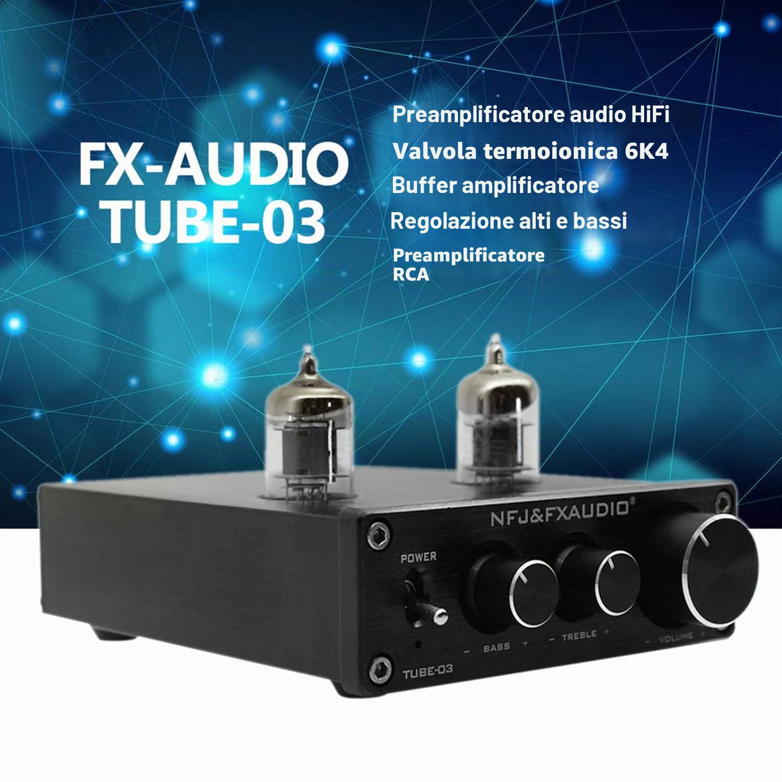 docooler FX-Audio Mini HiFi Audio Preamplificatore 6K4 Amplificatore Valvolare Buffer Treble Bass Regolazione RCA Preamplificatore Spina EU