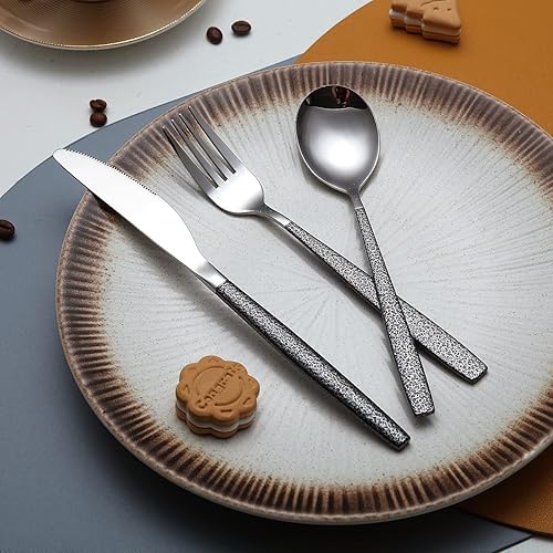 Miniatura 3 de Juego de cubiertos de 20 piezas de revestimiento con mango de Marte negro cuchillos de acero inoxidable cucharas tenedores juego de cubiertos para 4