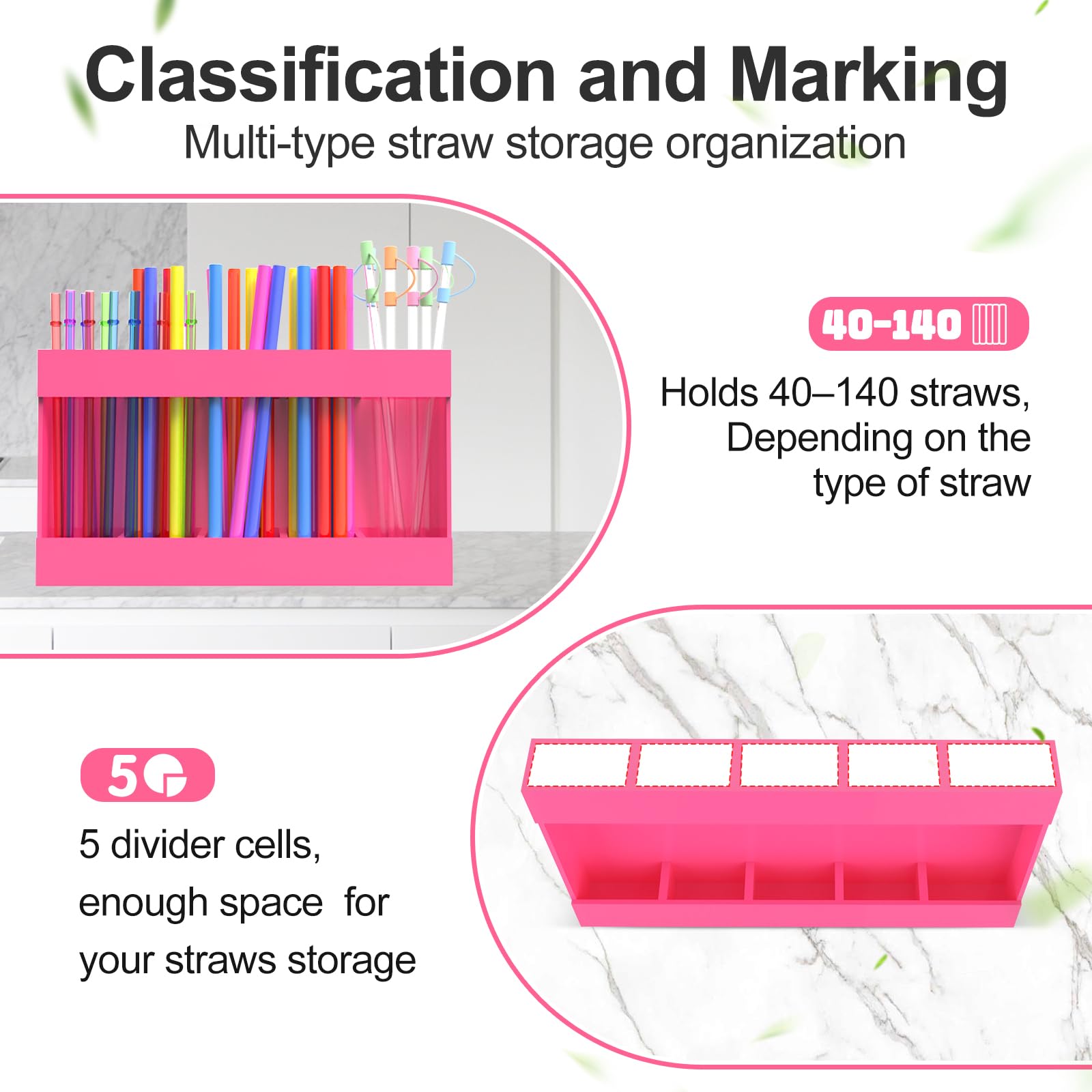 Rycid 9.5” Large Acrylic Straw Holder for Cabinet Door with Detachable Ultra Sticky Adhesive Squares and Stickers, 2026 Reusable Straws Organizer Storage Dispenser for Kitchen Counter Cupboard