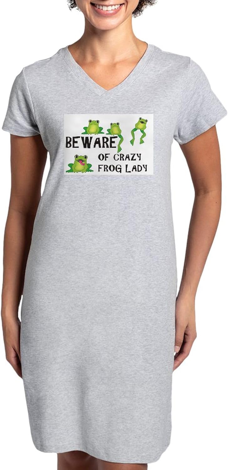 CafePress Beware of Crazy Frog Lady Nightshirt Women's Nightshirt, Soft Long Pajama Shirt, Cotton PJs/Pyjamas