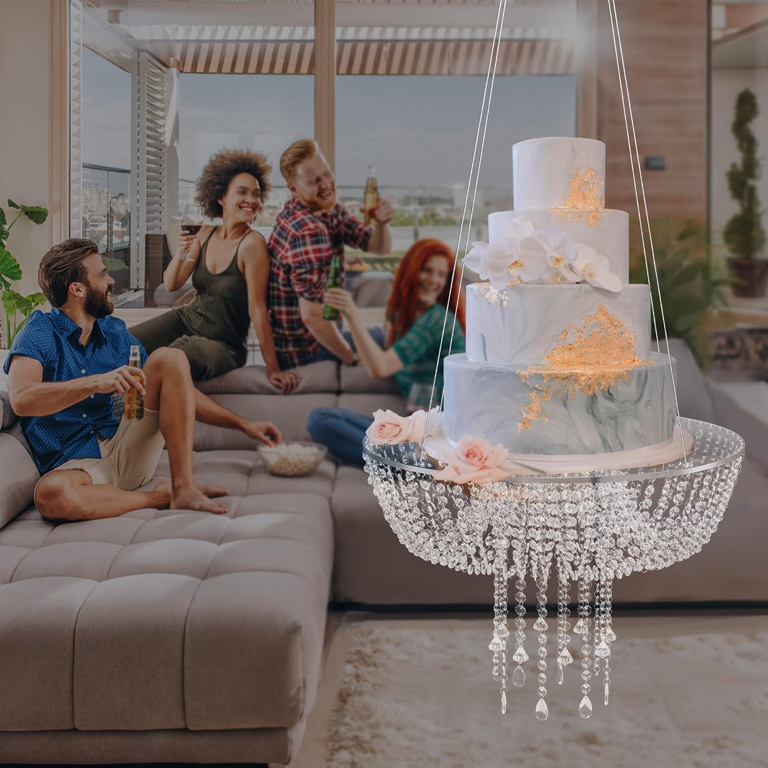 Wedding Cake Stands Hanging Cake Stand Romantic Wedding Acrylic Crystal Cake Stand Style Drape Suspended Cake Swing Hanging for Wedding Event Party Decoration