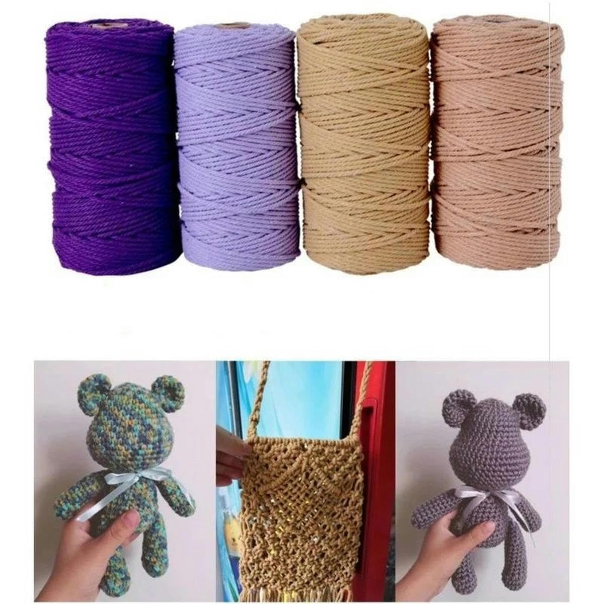 3/4 mm DIY Baumwollschnüre, bunte Schnur, Makramee-Schnur, handgefertigt, 200 m, Dekorseil, Textil, Schwarz, 4 mm x 100 m