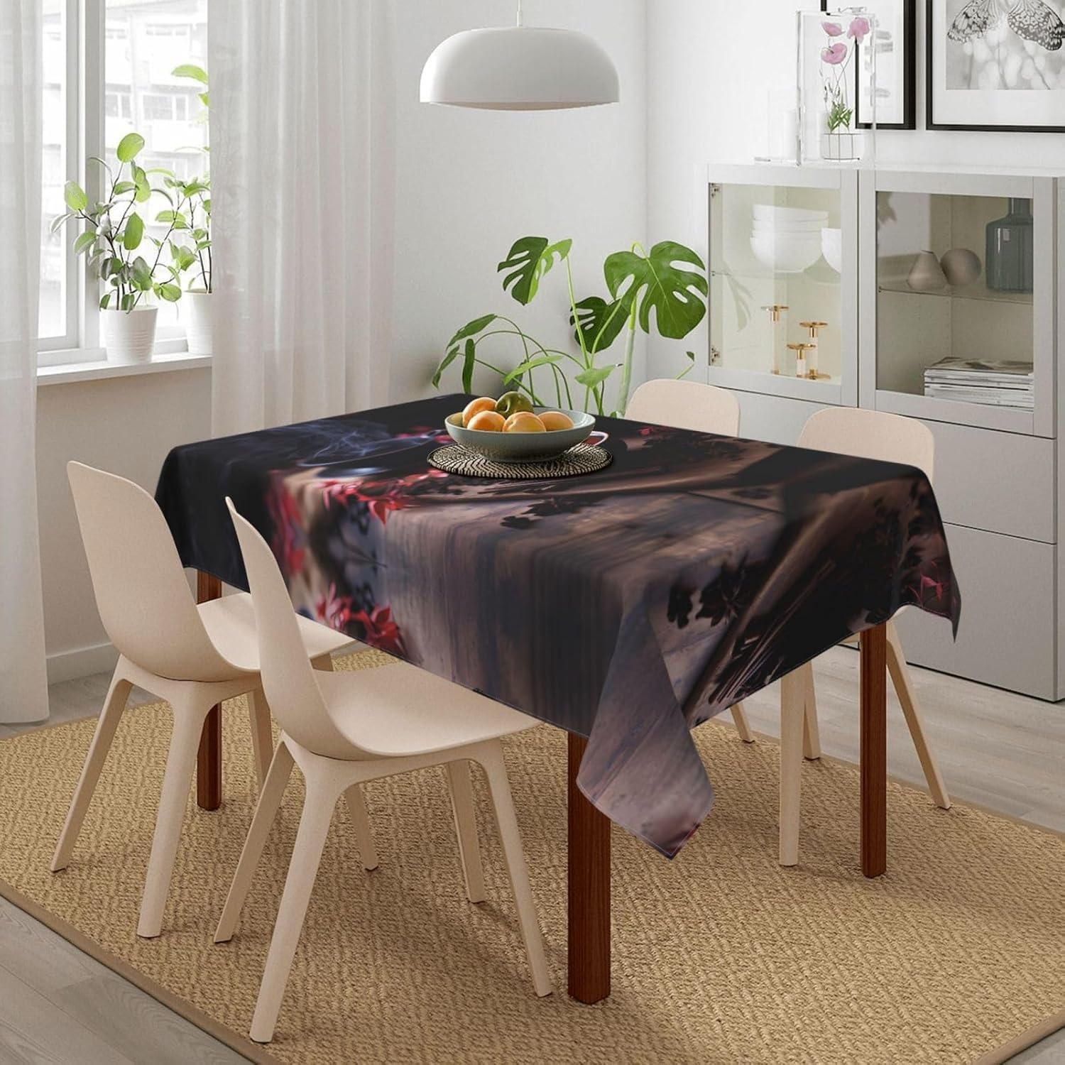 Prostokątny obrus 160 x 240 cm chiński styl i herbaciarnia obrus z poliestru odporny na plamy ochraniacz na stół 8-osobowy, idealny do kuchni i na imprezy 6511v