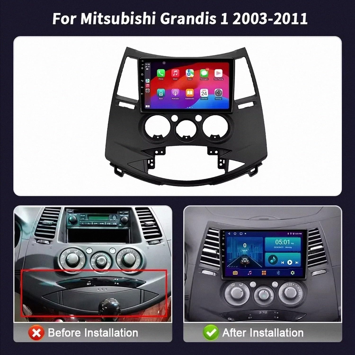 Radio Samochodowe 2-Din dla Mitsubishi Grandis1 2003-2011 Android 15 9 Inches Radio Samochodowe Podwójne Fm Am Bluetooth Usb Android Auto Dla, 8 Core 8G+128G