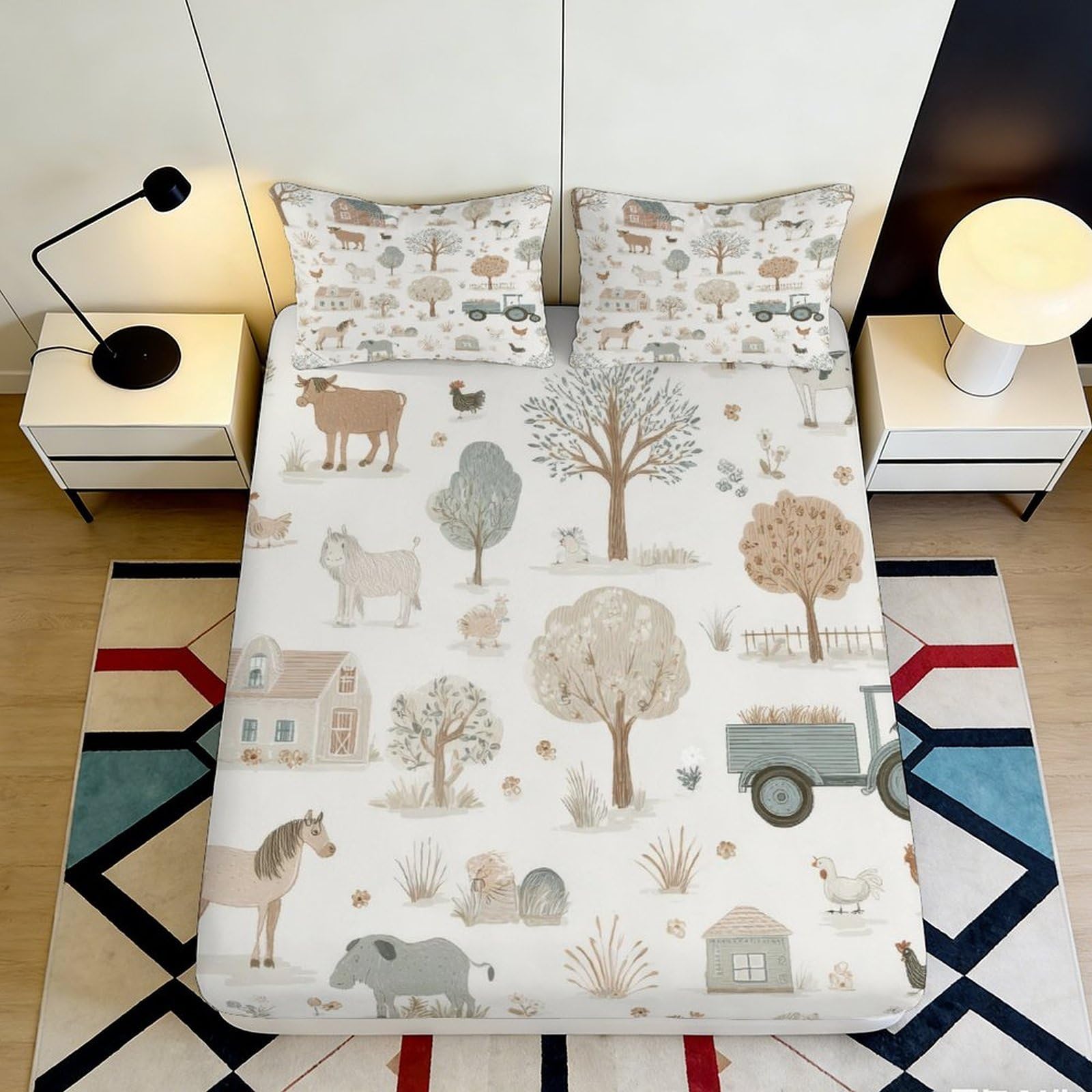Pnayamiorkfel Style-7 3D Printed Farm Animal Fitted Sheet Microfiber Soft Decorative Countryside Tree Mattress Cover For Bedroom Guest Room 90X200x25cm
