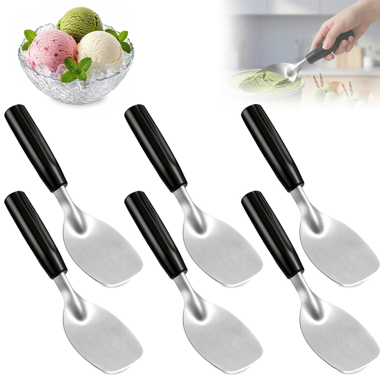 Lot de 6 cuillères à glace en acier inoxydable 430, cuillères à dessert glacées robustes en métal, pour pâte à biscuits, outil de service en cuisine pour usage