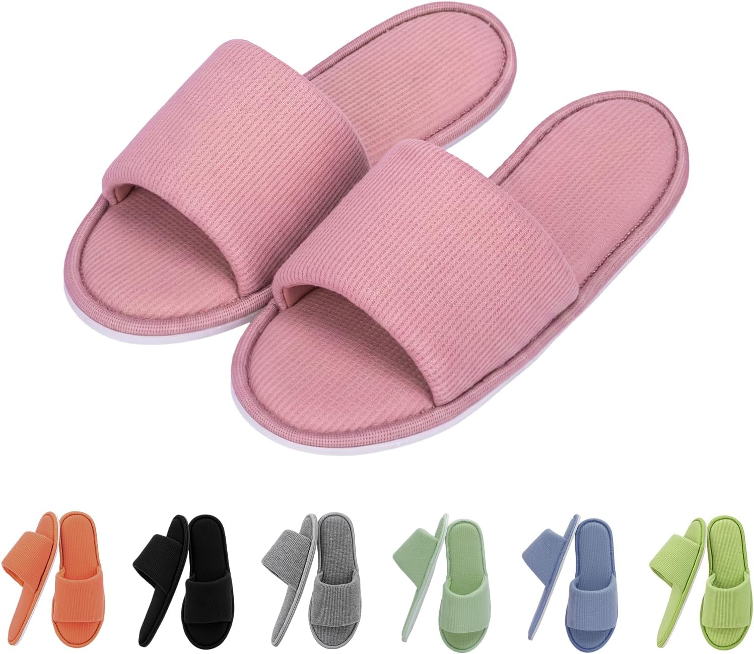 Women's Open Toe House Slippers Breathable Waffle Fabric Memory Foam | Cushioning Slip-On Summer Indoor Slippers Non-Slip TPR Sole Easy Care