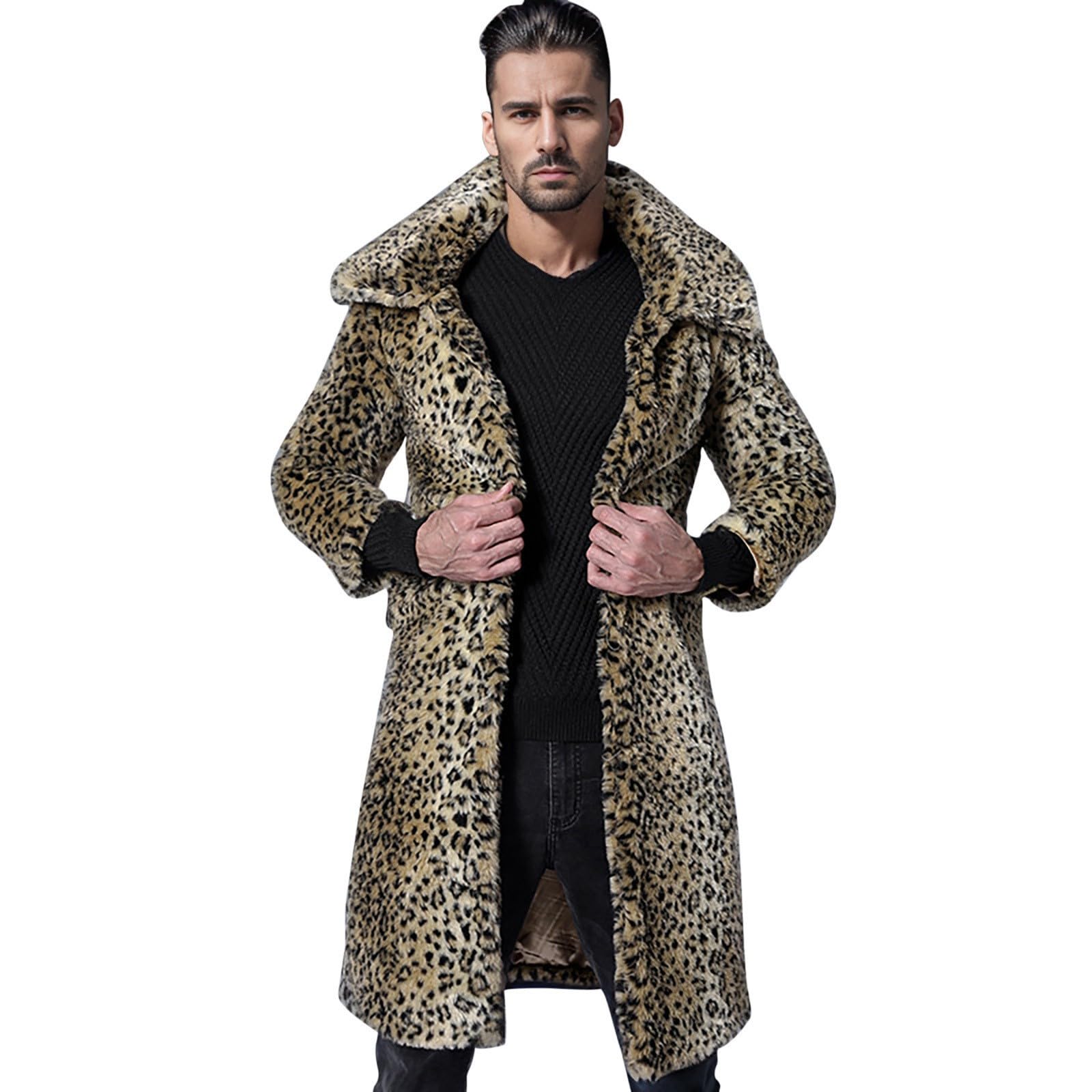 Herren Pelzmantel Winterjacke Lang Kunstpelz Mantel Reverskragen Plüsch Strickjacke Warme Felljacke Pelz Jacke Kunst Pelzkragen Wind Coat Warm Pelzjacke Langarm Revers Cardigan Parka