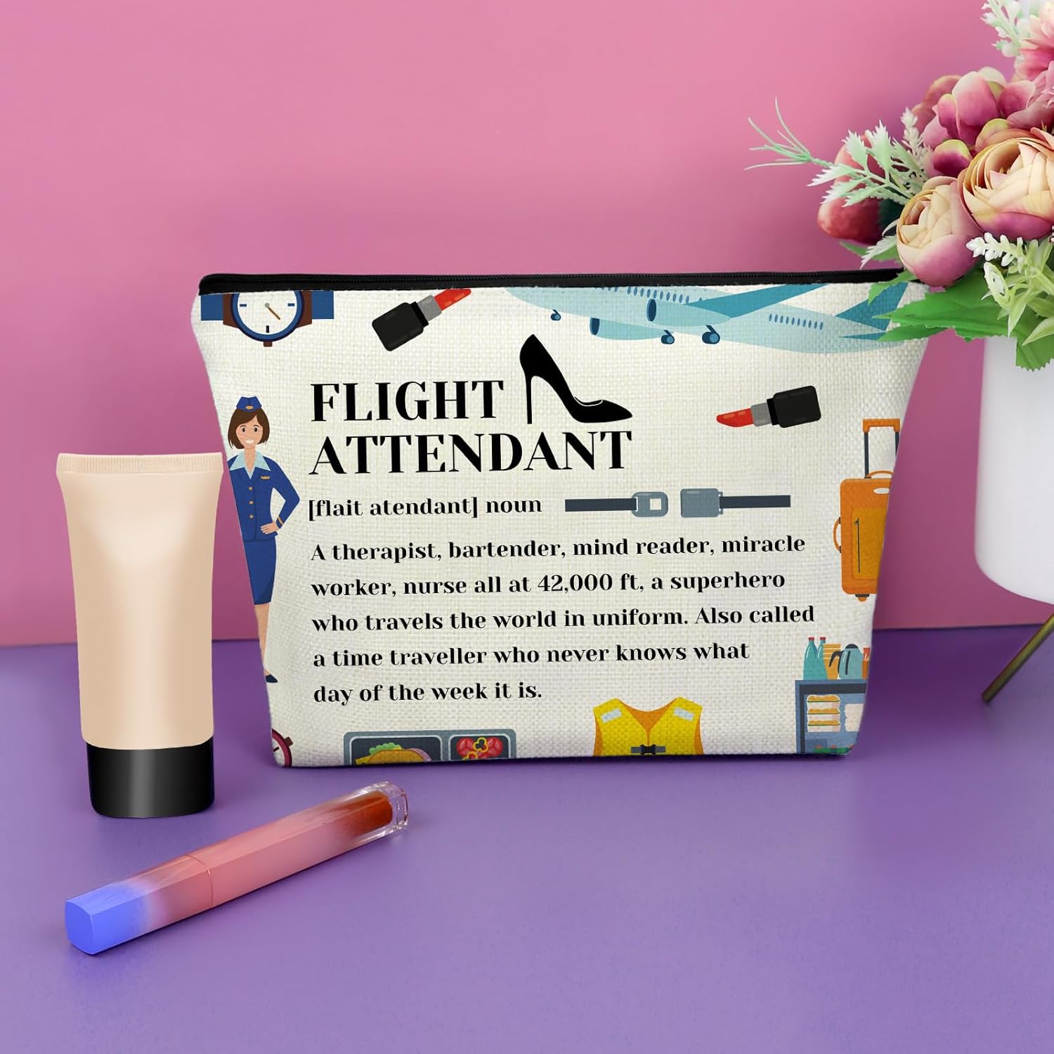 Flight Attendant Gifts Makeup Bag Aviation Gift for Women Flight School Graduation Gift for Her Daughter Sister Cosmetic Bags Appreciation Birthday Thanksgiving Retirement Gifts Cosmetic Travel Pouch - Image 4