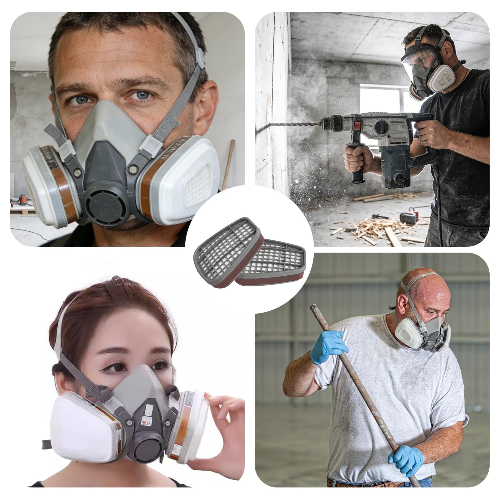10 filtros para máscara respiratoria, 6001 para máscara pintura, cartuchos de vapor orgánico, filtro químico de pintura contra polvo, gas, vapores orgánicos, con 6100/6200/7501/7502/6502/6800
