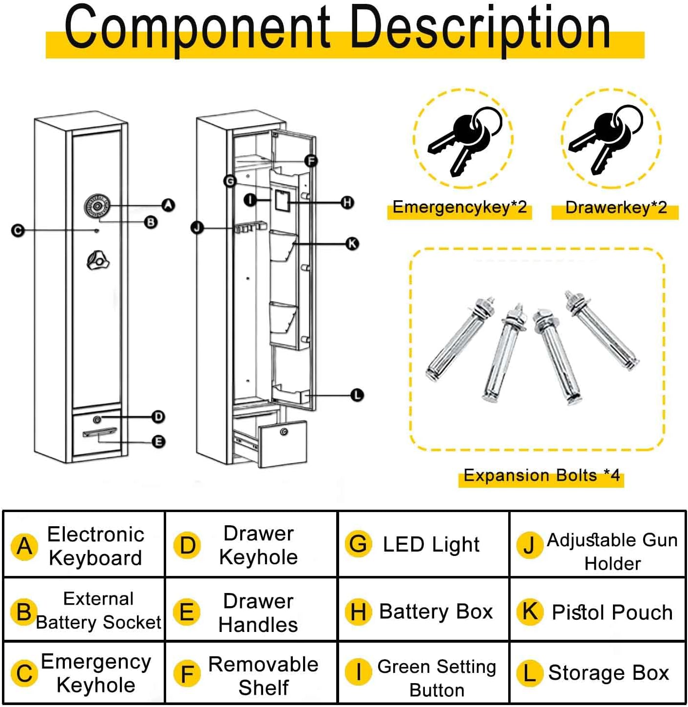 4-6 Gun Safes for Home Rifle and Pistols, Fireproof Gun Safe for Rifles and Pistols with 2 Removable Gun Racks and 2 Pistol Pockets, Gun Cabinet with Password Lock for Home,Office,Bedroom (S)