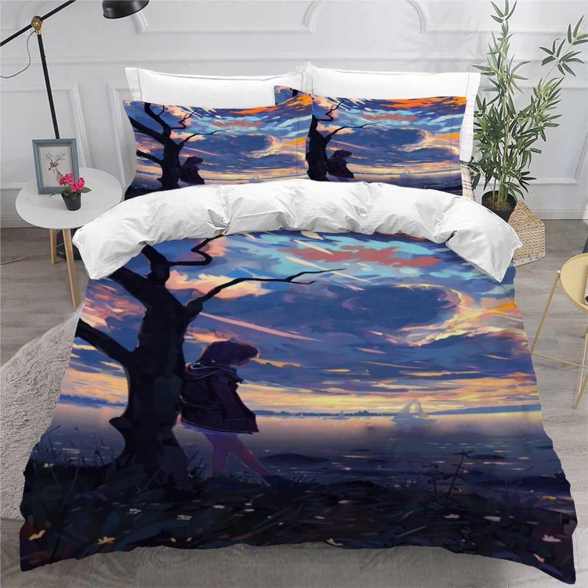 Housse de couette 240x260 ultra doux en microfibre avec fermeture éclair pour parure lit 2 places