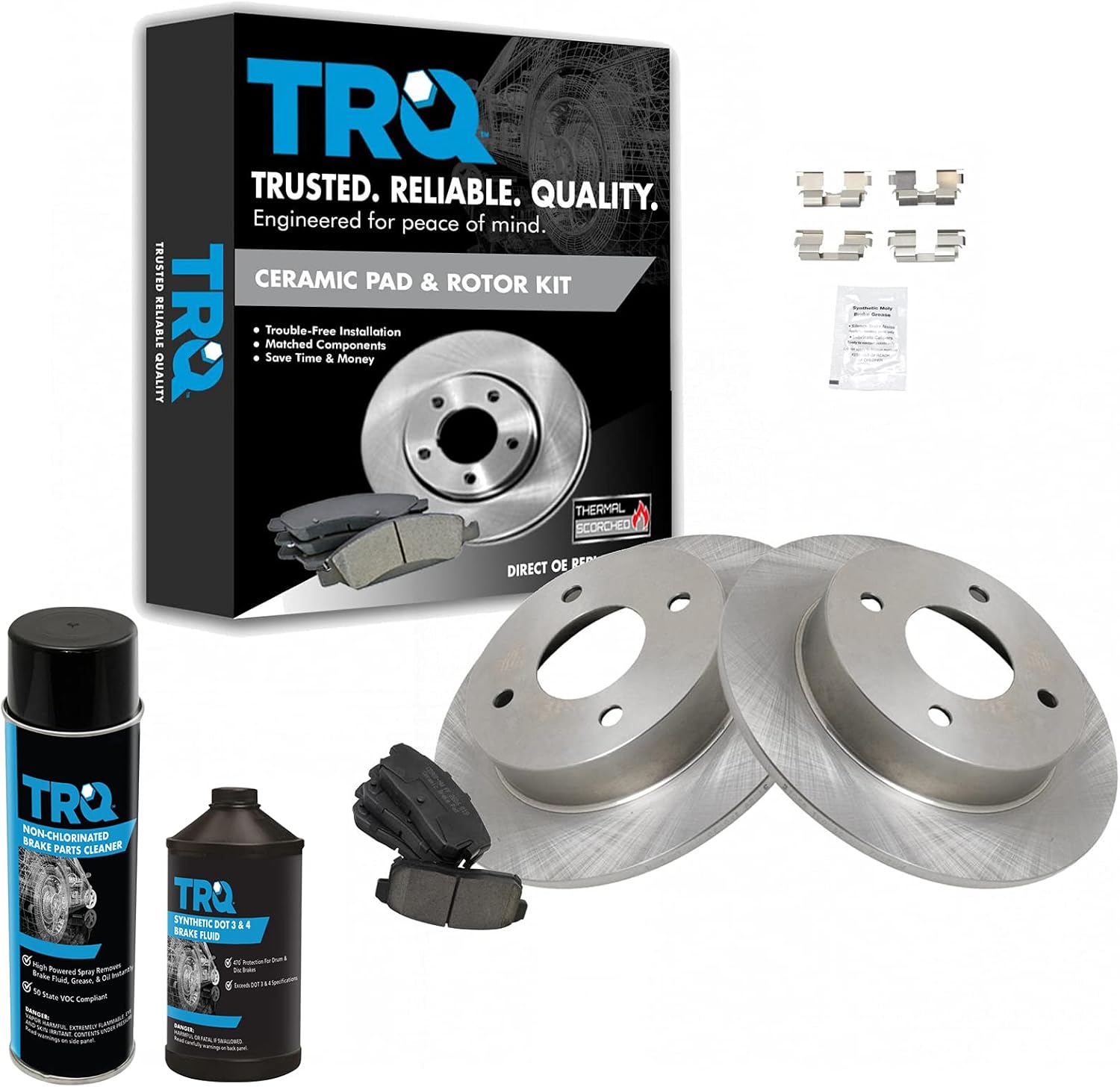 TRQ Rear Brake Pad & Rotor Kit Brake Chemical Kit Brake Pads Brake Rotor Ceramic Compatible with 2001-2002 INFINITI G20 2002-2006 Nissan Sentra