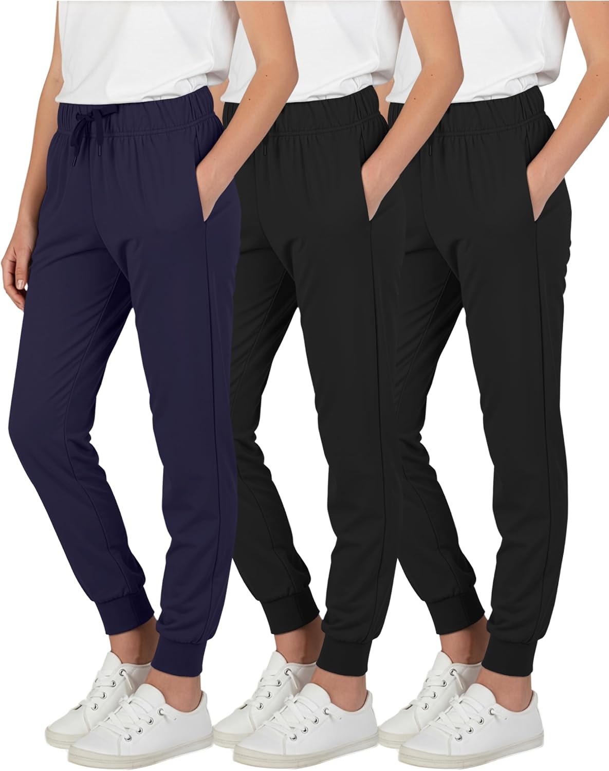 Real Essentials 3 Pack: Girls' Lounge Joggers Soft Athletic Performance Casual Sweatpants (Ages 7-16)