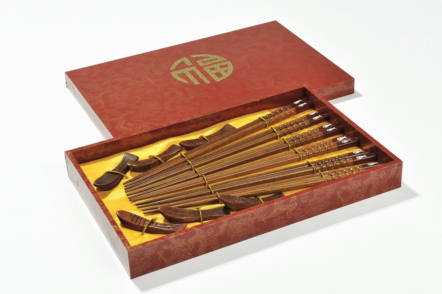 Chopsticks Turned fish - Fine set of chopsticks made of wood in gift box (6 pairs of chopsticks and chopstick rests) - CS-UTW-S6-01 (US)