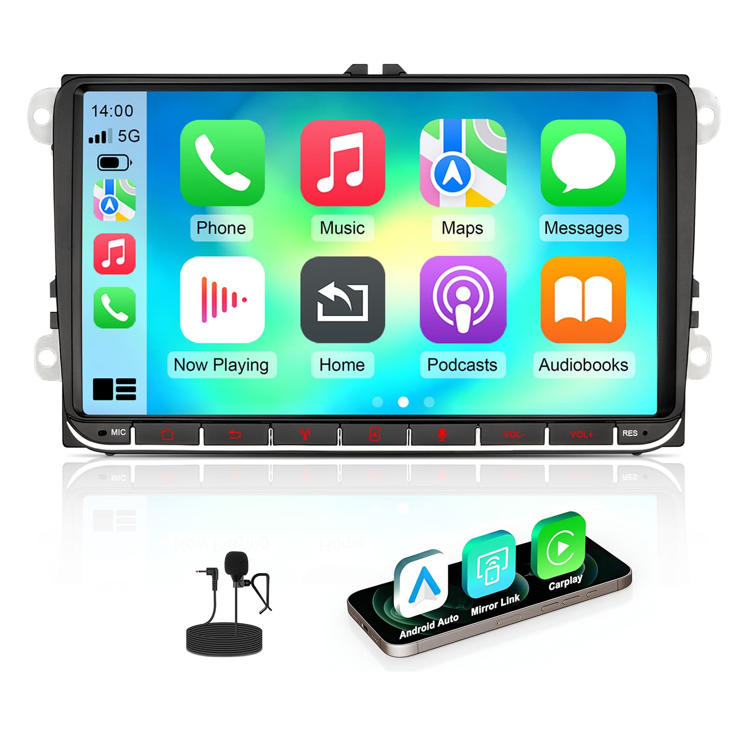 Autoradio mit Bildschirm für VW Golf 5 6 T5 Polo 6R Passat Caddy Touran Seat Skoda, 9 Zoll Golf Radio mit Apple CarPlay & Android Auto Mirrorlink, Bluetooth Navi SWC EQ USB FM RDS