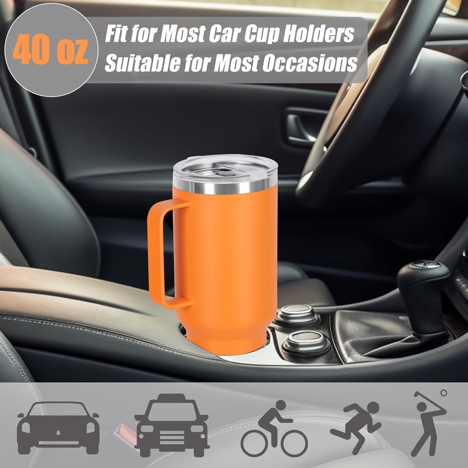 40 Oz Tumbler with Handle and Straw, Stainless Steel Double Wall Vacuum Insulated Cup, 40 OZ Travel Coffee Mug Bulk with Silicone Water Bottle Boot(Orange) - Image 6