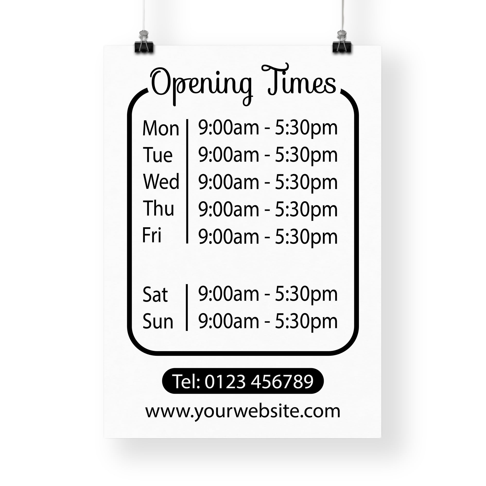 Custom Opening Times Gloss Print – A4, A3, A2 Sizes | Personalised Shop Sign for Business Display | Design 2