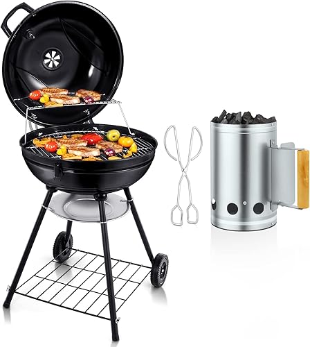 Joyfair - Parrilla de barbacoa de 22 pulgadas y chimenea de carbón, parrilla de carbón para acampar al aire libre, fumar, fiesta en el patio