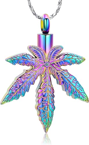 Imrsanl Collar de urna de hoja de marihuana para cenizas para hombres, mujeres y adultos, acero inoxidable, hoja de arce, cremación, colgante de