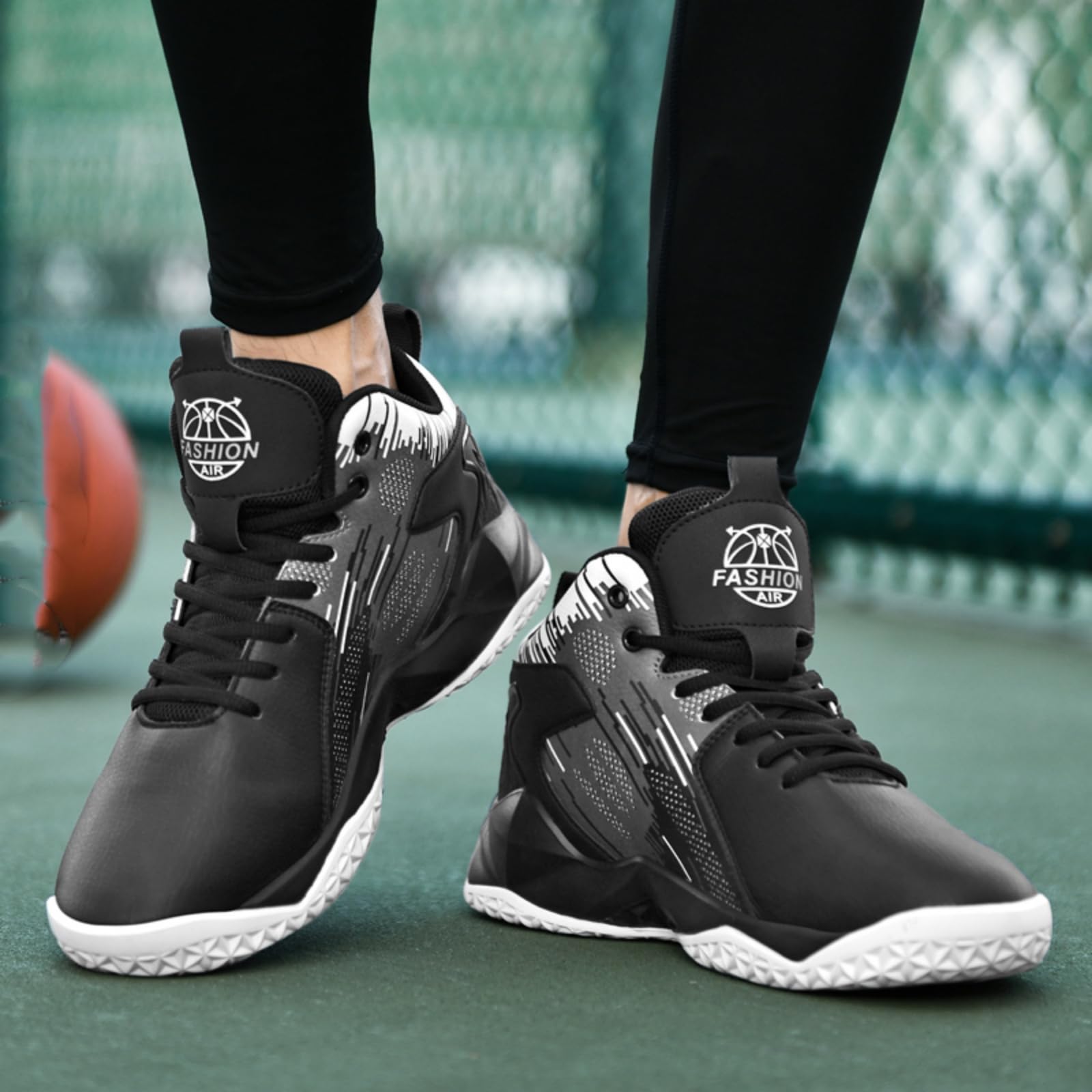 Chaussures de Basket-Ball Montantes for Hommes, Chaussures de Sport antidérapantes et Tendance(Black White,48 EU)