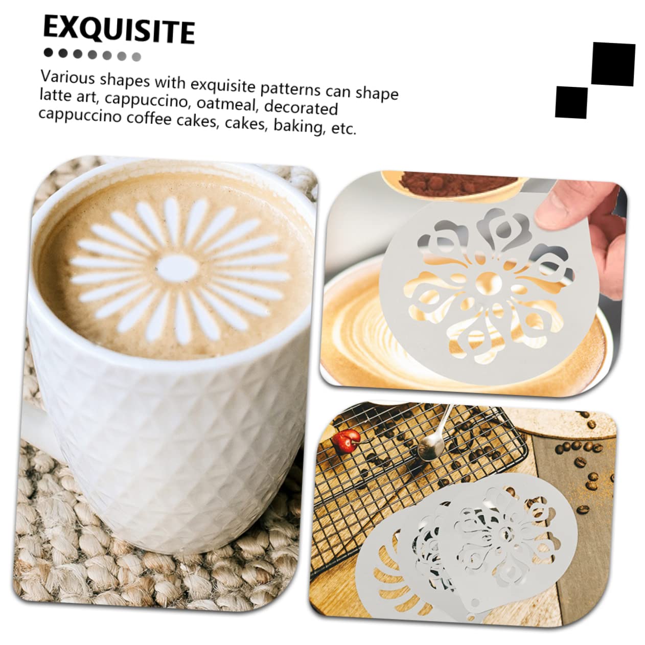 Cabilock 6Pcs Stainless Stencils for Latte Art Espresso Decorating Templates for Cakes Cupcakes and Desserts Easy to Clean