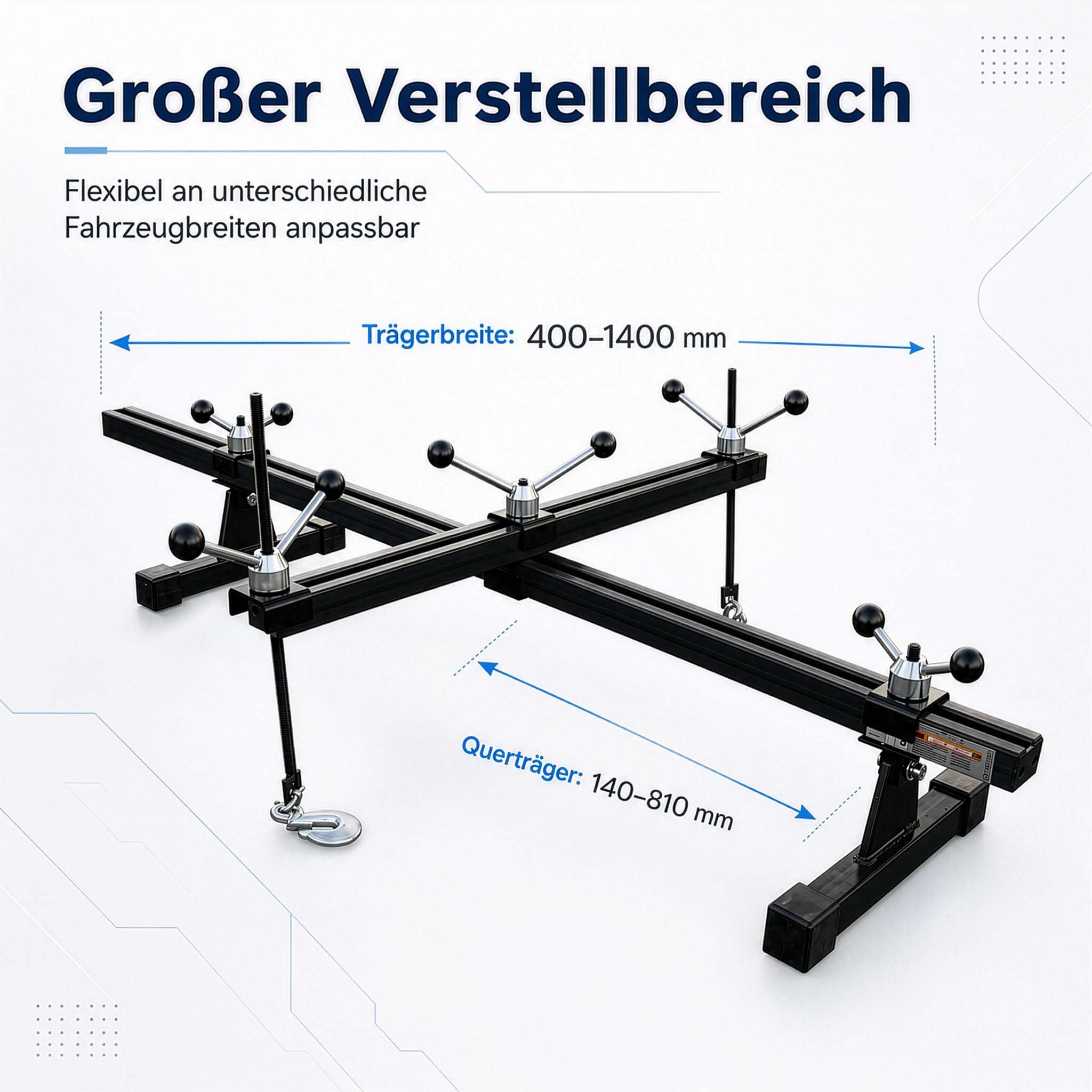 Wiltec Motortraverse Motorhalter 500 kg mit Querträger, verstellbare Motorbrücke 400–1400 mm, Motorstütze für Motor und Getriebe