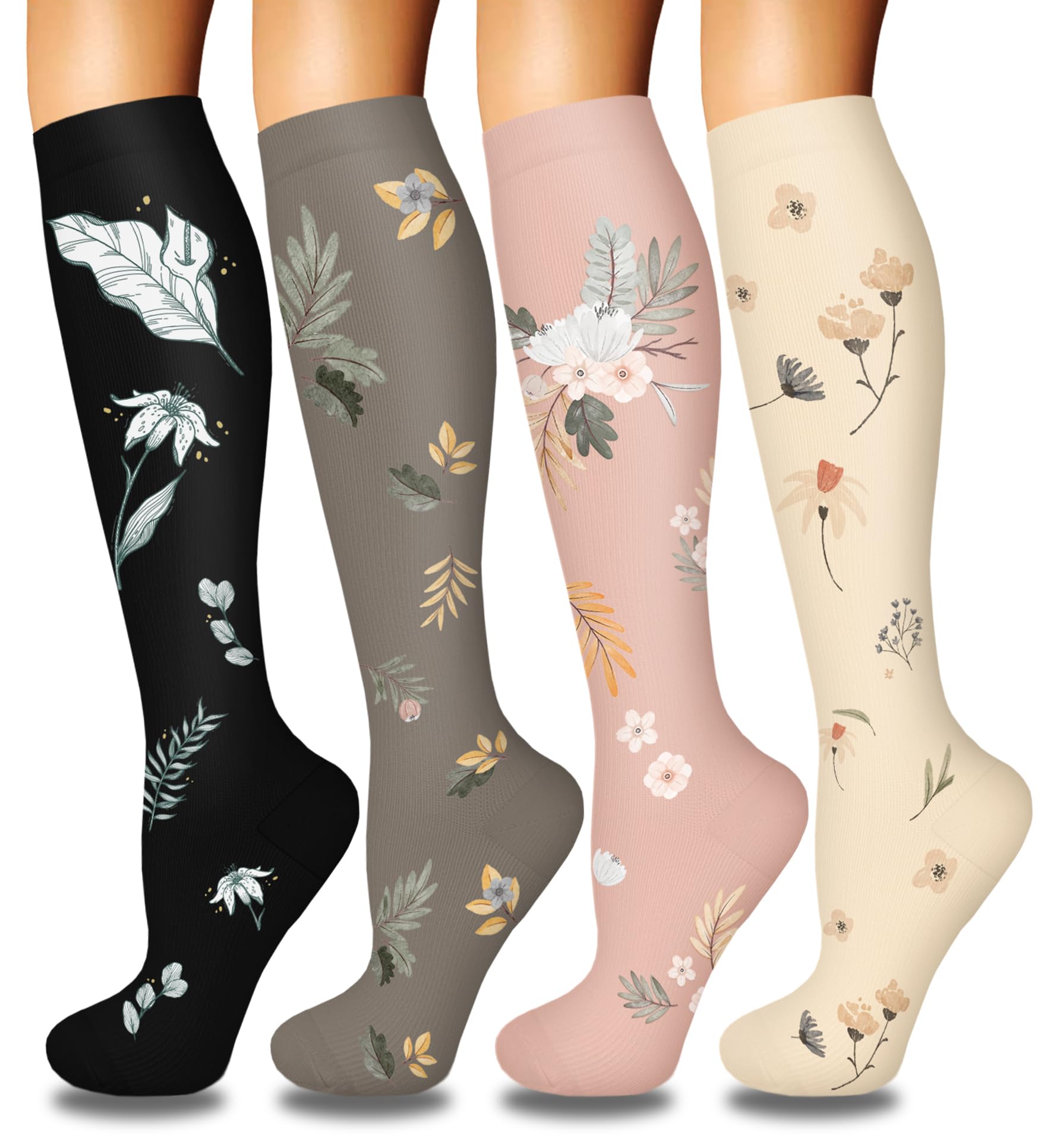 4 Pairs Compression Socks for Women Circulation-Best Support for Nurses,Running,Athletic,Travel