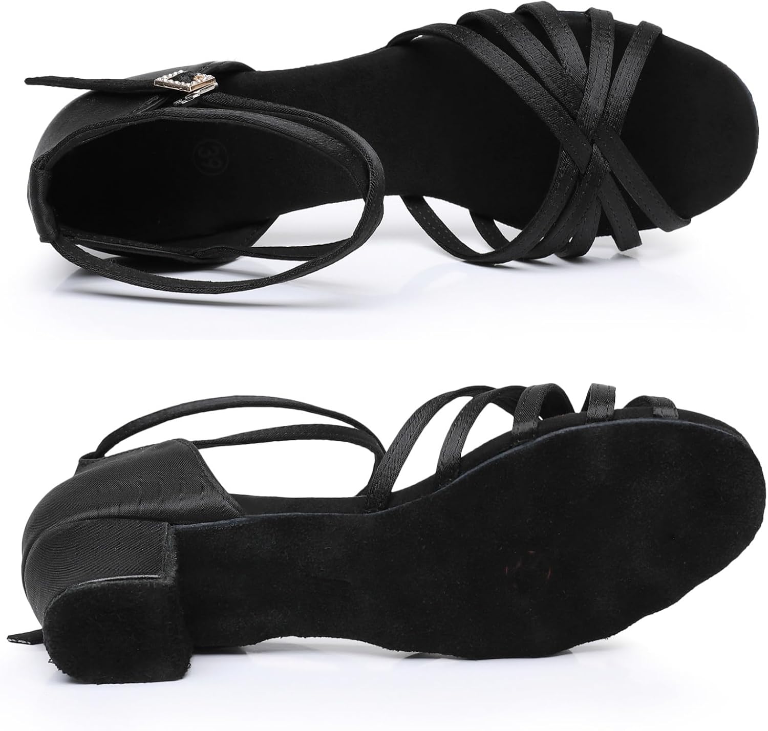 Rosefinch Girls Latin Dance Shoes Satin Suede Sole Salsa Professional Performance Practice Dance Shoes