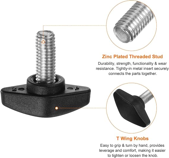 sourcing map 4pcs Tee Wing Knobs Thumb Screws M8x16mm Male Thread Black