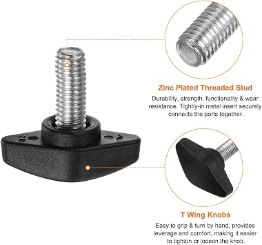 sourcing map 4pcs Tee Wing Knobs Thumb Screws M8x16mm Male Thread Black
