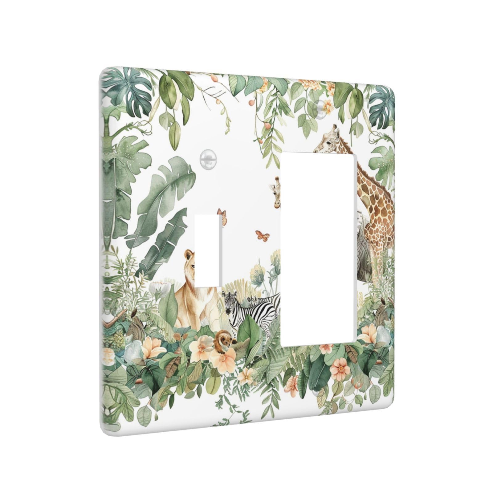 Ihsourgnitnem Outlet Covers Tropical Leves And Safari Animals 1 Toggle 1 Rocker Combination Decorative Wall Plate Electrical Switch Plates Light Switch Cover Plate For Nursery Kids Room Decor