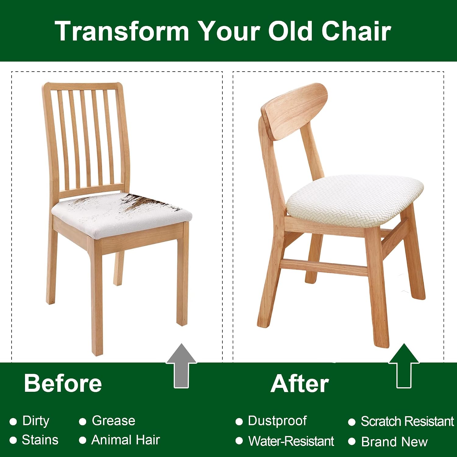 CRFATOP Jacquard Dining Chair Seat Covers Set of 6, Stretch Dining Room Cushion Slipcovers Non-Slip Soft Seat Cover for Dining Chairs Washable Parson Kitchen Chair Protectors,L,Beige