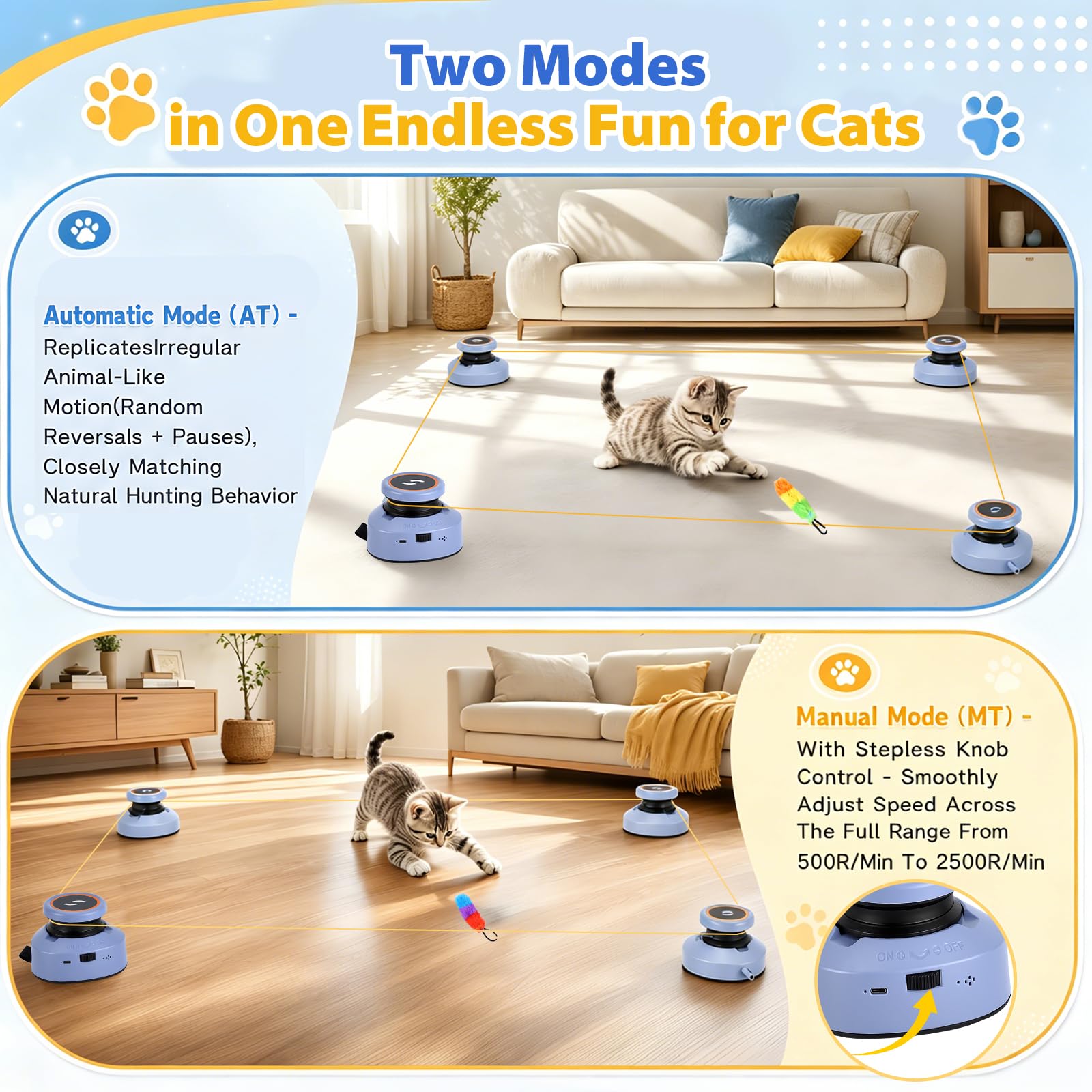 Jouets Pour Chats, Divertissement Autonome Jouets électriques Rechargeables Kit De Jeux Interactifs Et D'Intelligence Tapis De Course Pour Chats à Vitesse Réglable (Sans Sangles Requises) (B)