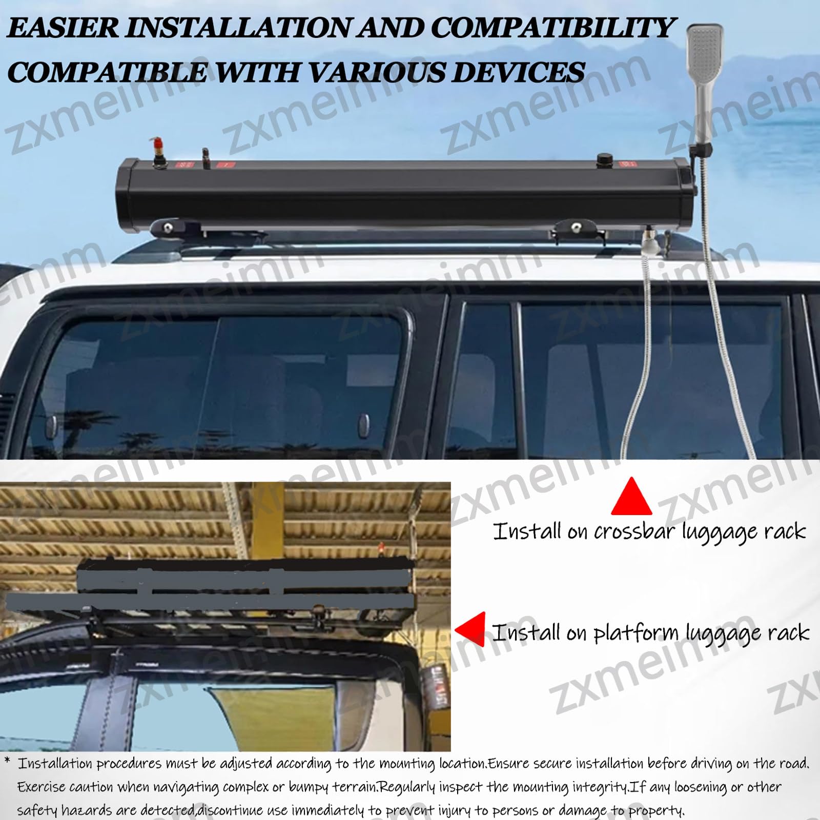 Camping Dusche,Dachträger Druck Wassertank,Außendusche Solar,Duschbrause und Schlauch,Montage auf Dachträger für Geländewagen,Pickups und SUV 18L