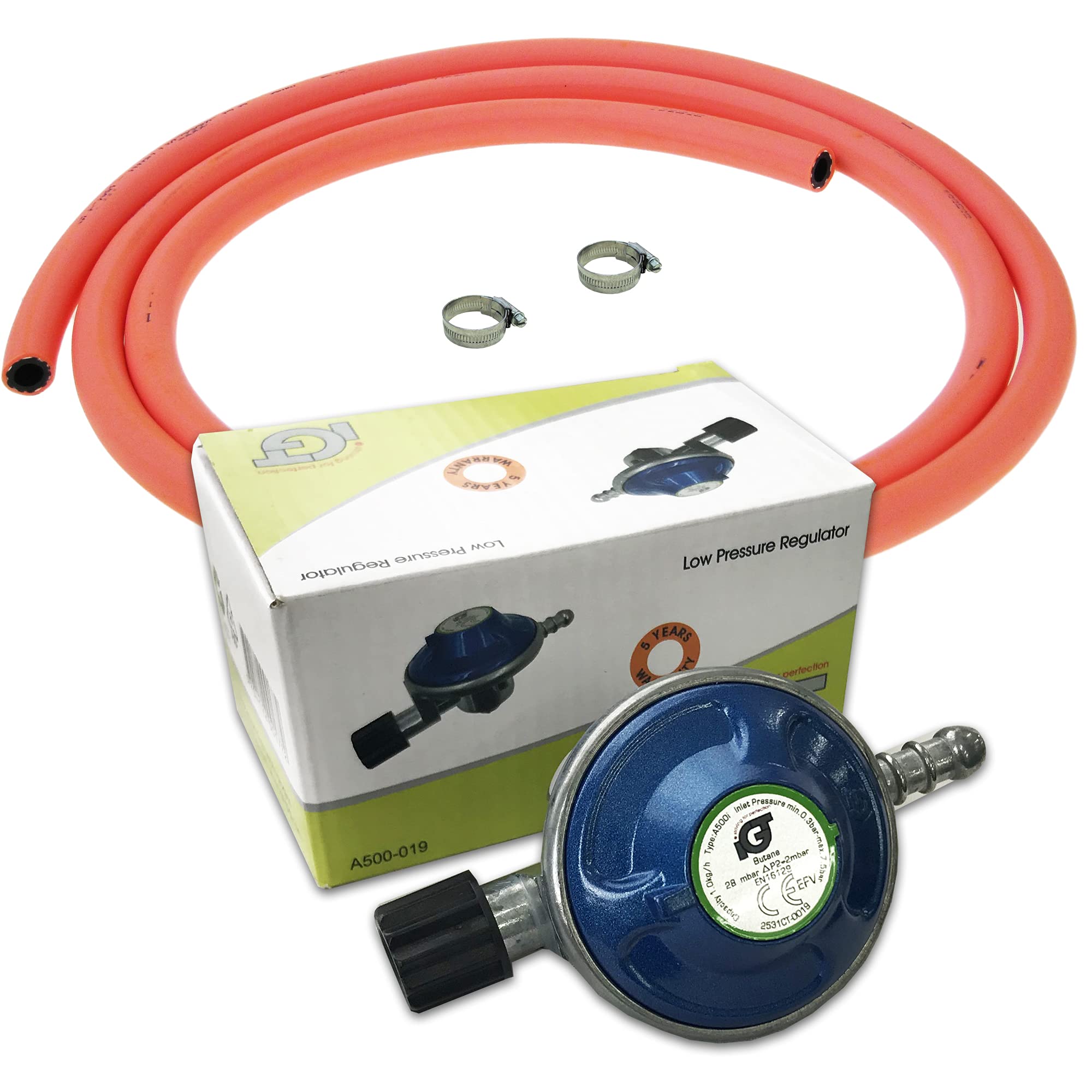 CPUK IGT Gas Bottle Regulator with 2 metres of hose & 2 x clips for Campingaz 907 904 901 cylinders A500i