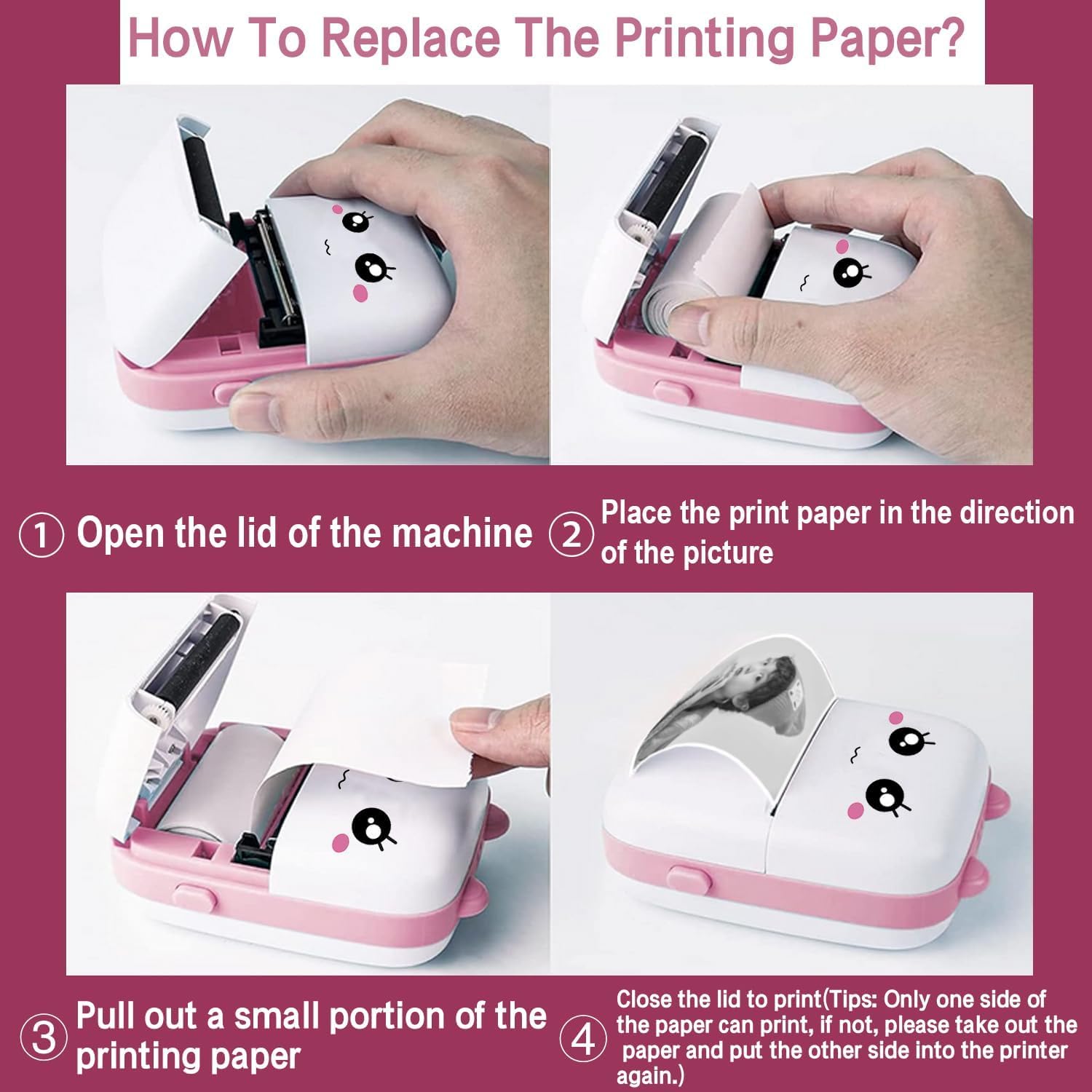 CADDLE & TOES Mini Pocket Printer with Rolls of Paper,Bluetooth Portable Thermal Printer, for Learning Notes, Photos, DIY, Travel,iOS iPhone and Android, Children's Birthday Gifts (Pink) 2