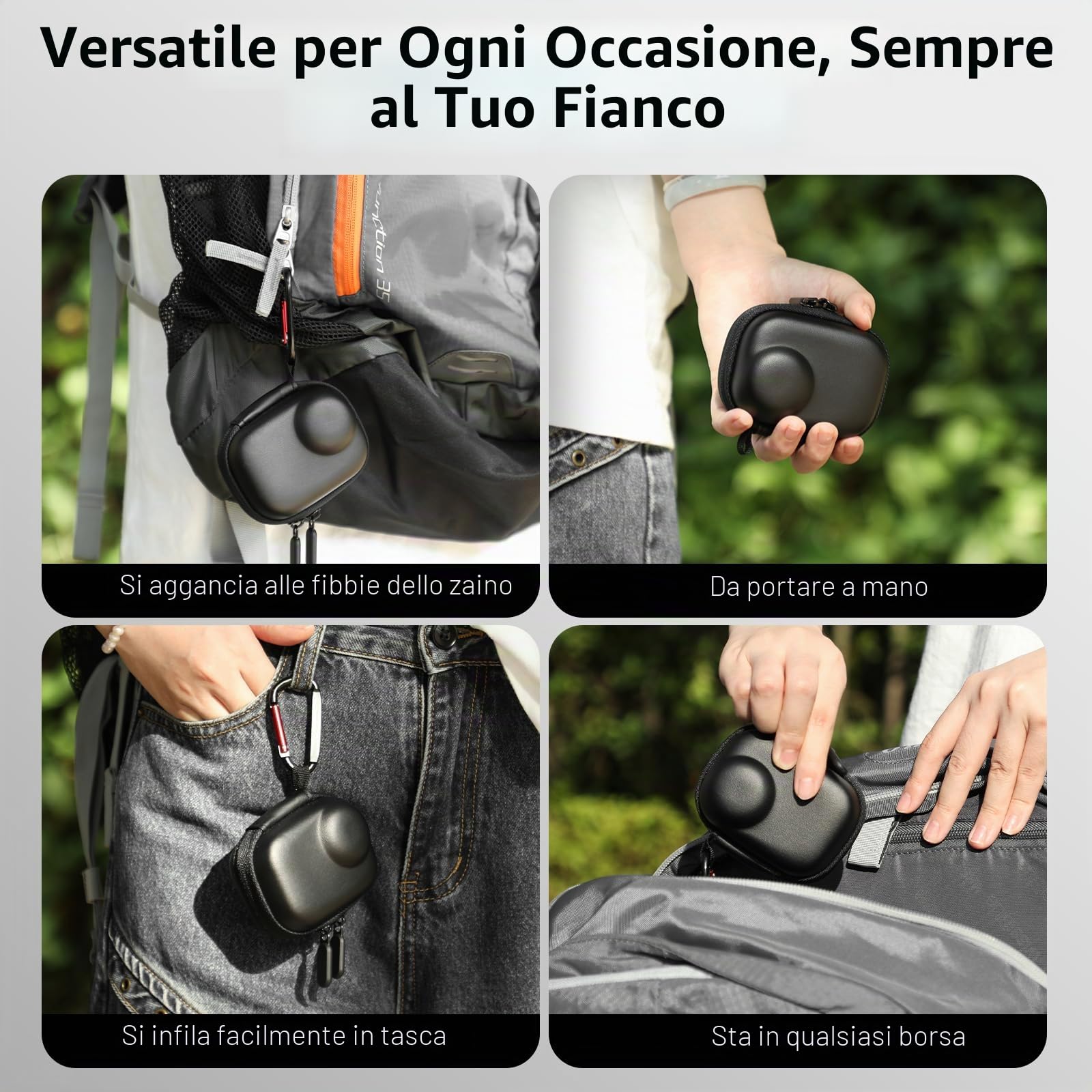 AMAZEAR Custodia da Trasporto per Accessori Insta360 GO Ultra - Borsa da Viaggio Compatta in Pelle Rigida con Interno Morbido, Protezione e Organizzazione,Nero