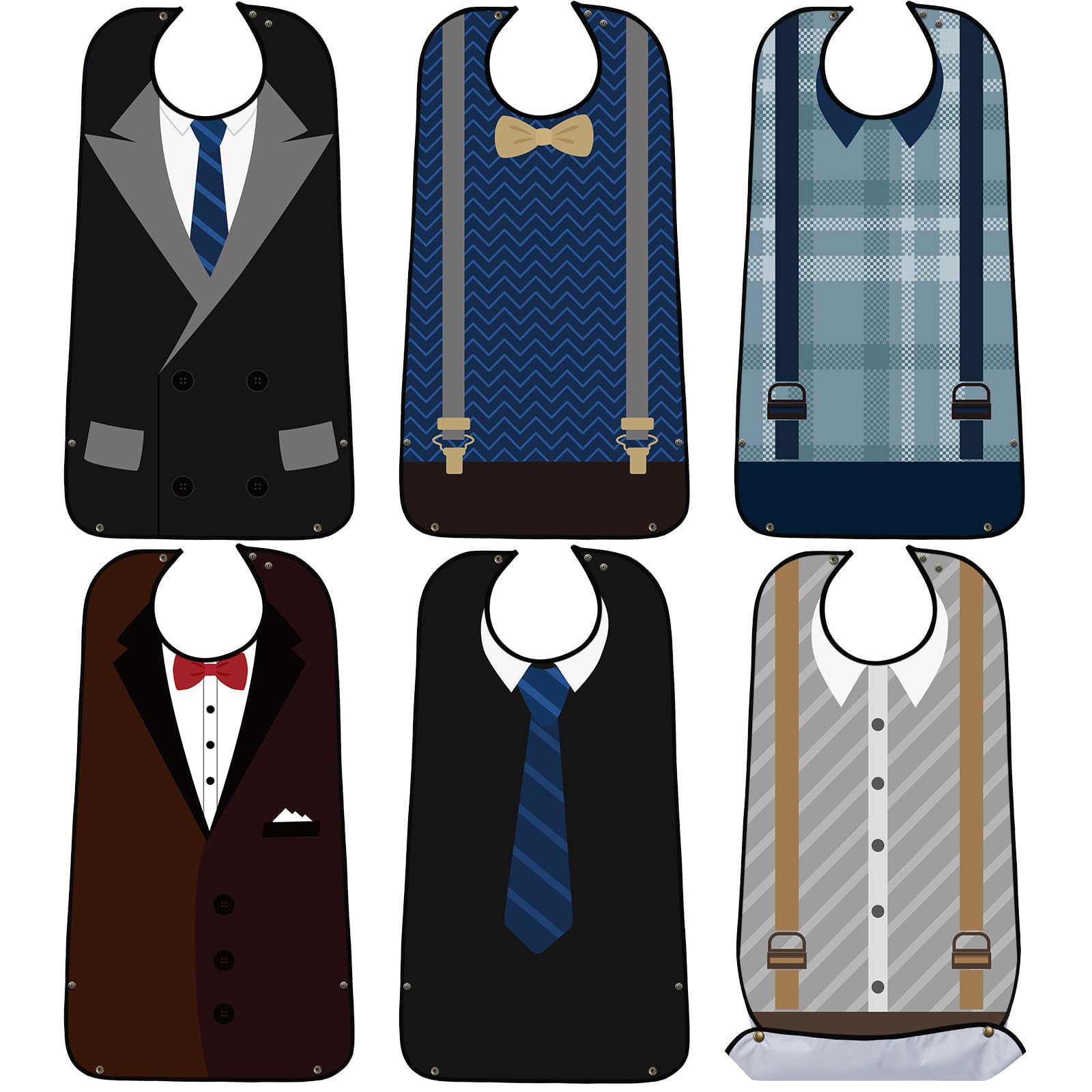 SATINIOR 6 Pack Adult Bibs for Men Elderly Eating Bibs with Crumb Catcher Waterproof Washable Clothing Protectors Father Gift