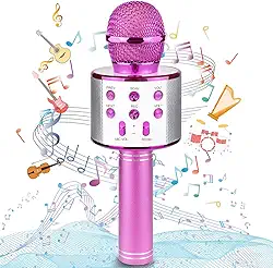 Microfone Infantil Karaoke Sem Fio Recarregável USB para Crianças Menina Menino Festas Eventos Portátil (ROSA)