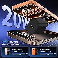 Vista 2 de Cargador para teléfono 17, 16, 15 Pro, carga rápida, 20 W, USB C, bloque de carga rápida con cargadores tipo C de 10 pies de largo, cable de carga