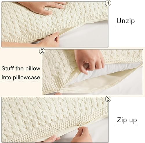 Miniatura 4 de PHF - Funda de almohada decorativa de 100% algodón con cremallera, tejido de punto gofre, suave, transpirable y no irrita la piel, sin relleno, 1