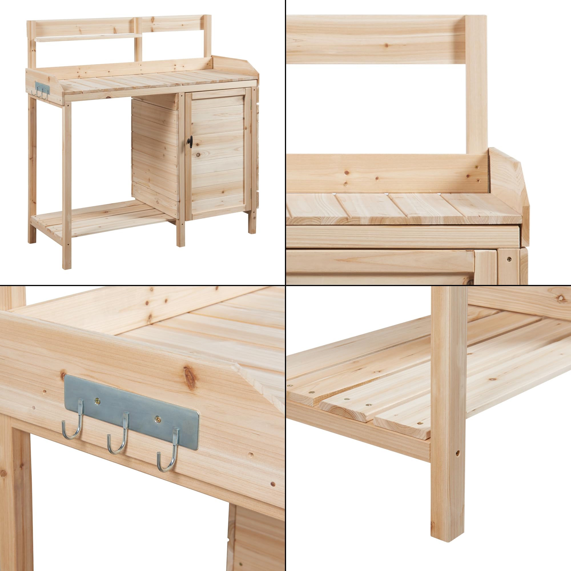 casa.pro Pflanztisch Alessano Gärtnertisch mit Unterschrank Gartenregal Gartenarbeitstisch Tannenholz Outdoor Blumentisch Arbeitsplatte 110 x 107 x 46 cm Holztisch