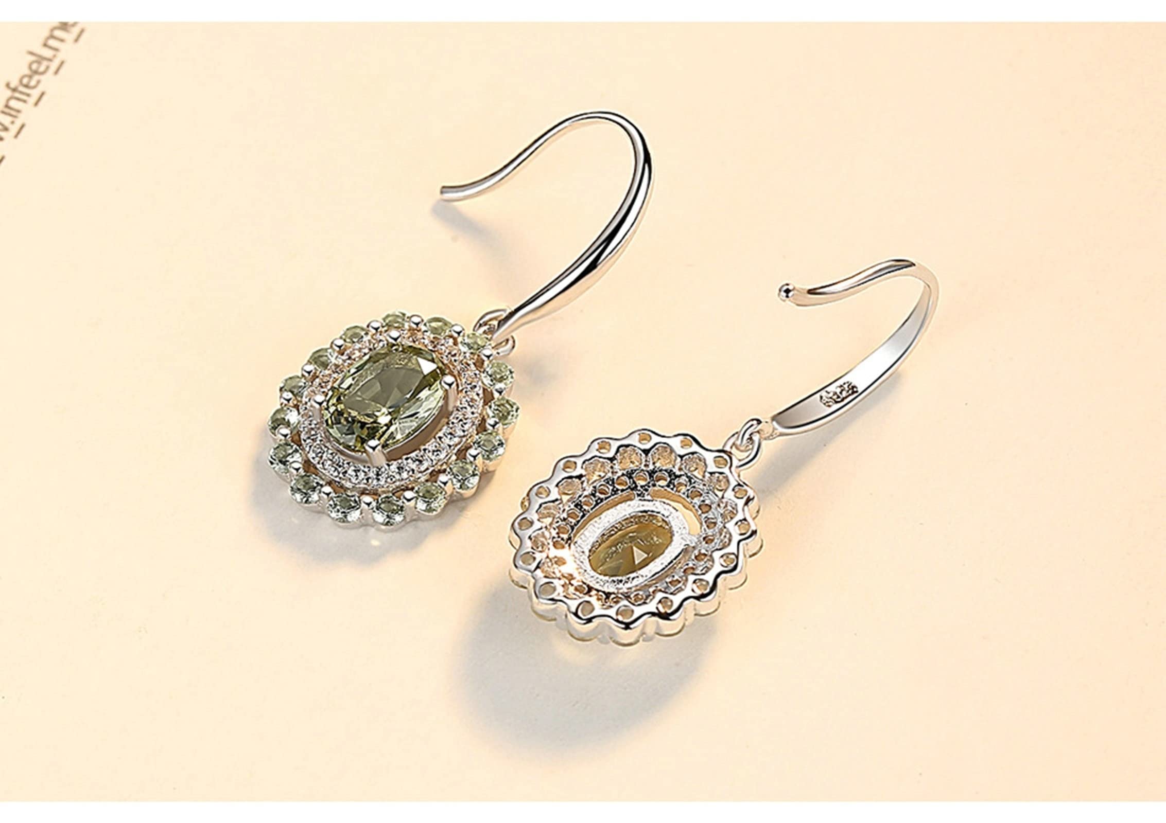 Hängeohrringe Aesthetic, Ohrring Damen Silber 925 Olivgrün 5x7mm Zirkonia Ovale Form Olivgrüner Zirkonia Ohringe Valentinstag Geschenk 29x12mm